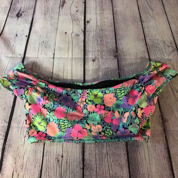 Victoria's Secret Swim Top Bikini Swimsuit Scrunched Paisley Neon Coral Gold S - Picture 3 of 9